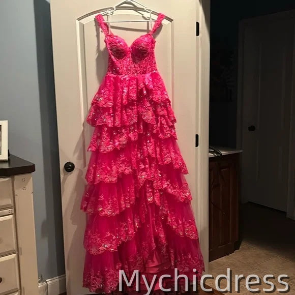 Plus Size Tiered Black Prom Dress Ruffles Off the Shoulder Sequin Lace