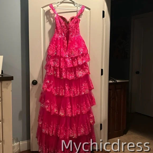 Plus Size Tiered Black Prom Dress Ruffles Off the Shoulder Sequin Lace