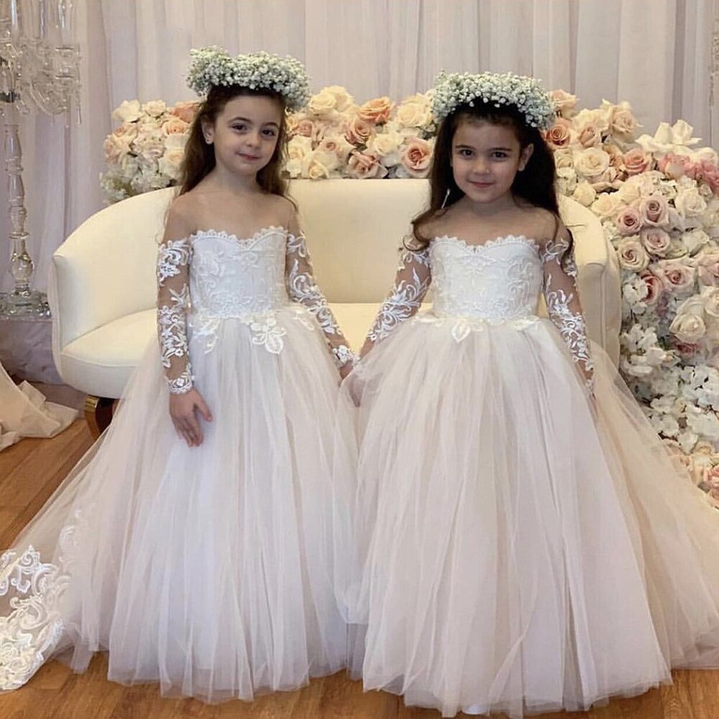 Pretty Flower Girl Dresses Lace A-line Long Sleeves Wedding Party Dress MyChicDress