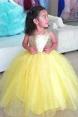 Pretty Yellow Tulle Flower Girl Dress Sequin Tulle with Bowknot MyChicDress