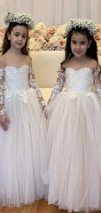 Pretty Flower Girl Dresses Lace A-line Long Sleeves Wedding Party Dress