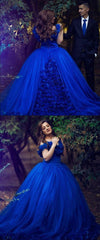 Princess Royal Blue Ball Gown Tulle Wedding Dresses Off the Shoulder Quince Dress MyChicDress