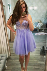 Princess Blue Homecoming Dress Short V Neck Knee Length Hoco Dress