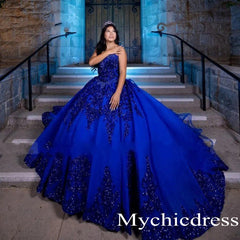 Princess Blue Quinceanera Dress Ruffle Shiny Sweetheart Vestidos De 15 Años