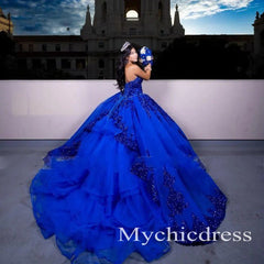 Princess Blue Quinceanera Dress Ruffle Shiny Sweetheart Vestidos De 15 Años