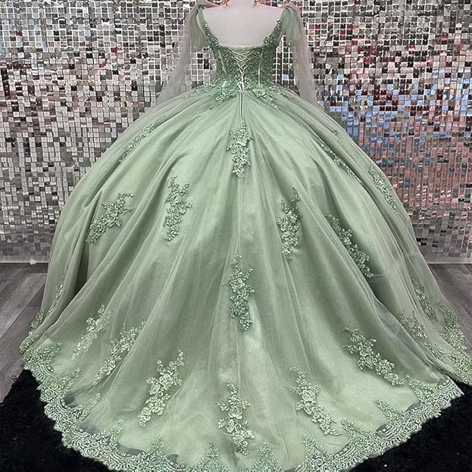 Princesa Mint Green Quinceanera Vestidos Renda 2025 Sweet 16 Vestido de Festa de Aniversário