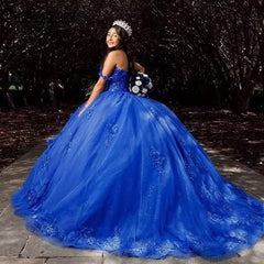 Vintage 2024 Royal Blue Quinceanera Dresses 3D Flowers Crystals Sweet 16 Dress