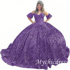 Princess Dark Green Quinceanera Dresses Sequin Bow with Bubble Sleeves