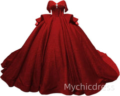 Puffy Quinceanera Dress Red Layered Sweet 16 Dresses Beaded Mychicdress