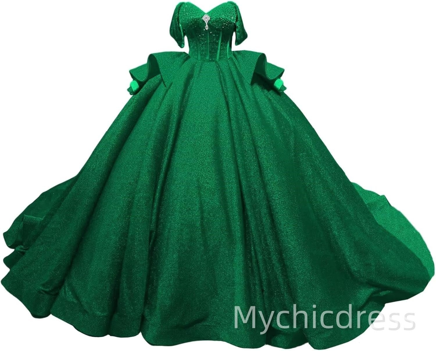 Puffy Quinceanera Dress green  Layered Sweet 16 Dresses Beaded Mychicdress