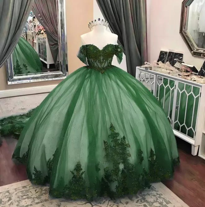 Green Quinceanera Dresses Beading Sweet 16 Party Vestido De 15 Anos Mychicdress
