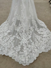 REAL Bohemian Simple Lace Wedding Dress V-Neck Long Sleeve