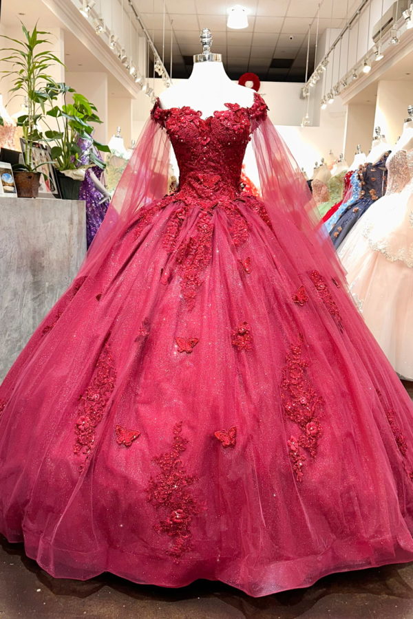 Red 3D Flower Vintage Quinceanera Dresses Applique Vestidos De 16 Anos - MyChicDress