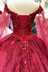 Red 3D Flower Vintage Quinceanera Dresses Applique Vestidos De 16 Anos