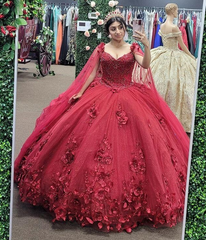 2024 Vintage Red Quinceanera Dresses Sweetheart Beaded With Cape