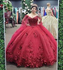 2024 Vintage Red Quinceanera Dresses Sweetheart Beaded With Cape
