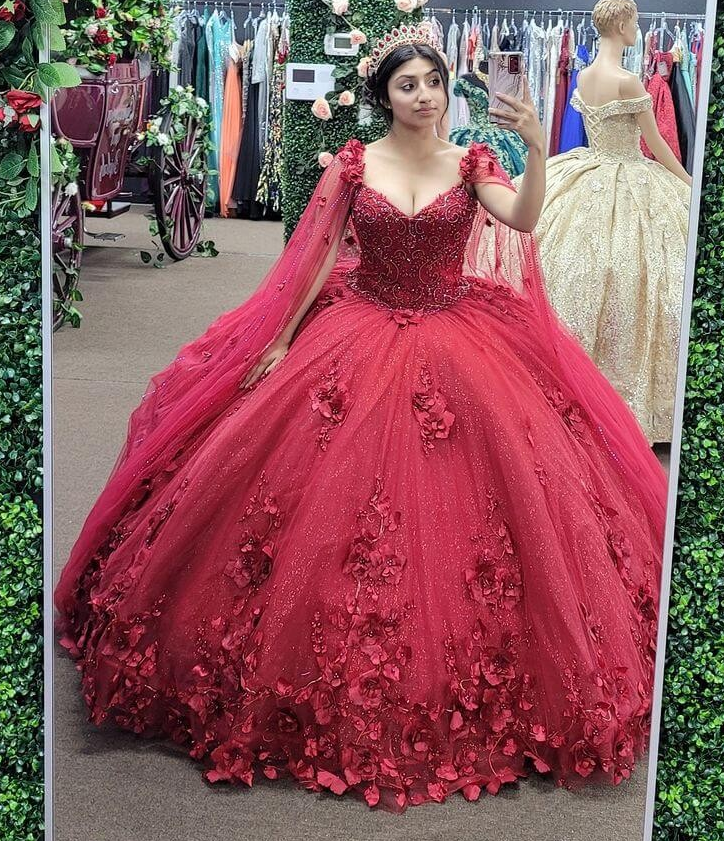 2025 Vintage Red Quinceanera Dresses Sweetheart Beaded With Cape - MyChicDress