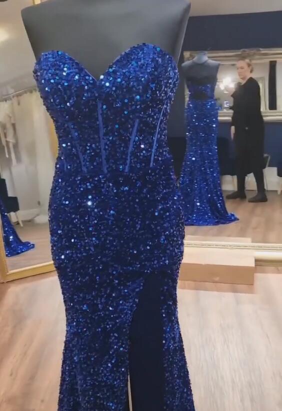 Cheap Sequins Long roayl blue Evening Dress UK Mychicdress