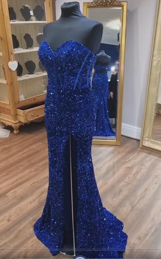 Cheap Sequins Long roayl blue Evening Dress UK Mychicdress