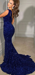 Royal Blue Prom Dress Sequined One Shoulder Mermaid Evening Dresses UK