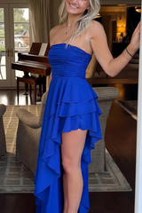 Ruffles 2025 Royal Blue Prom Dress Strapless Long Formal Gown Sleeveless