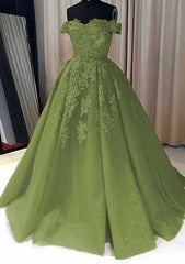 Sage Green Quinceanera Dresses Off The Shoulder Lace Beaded Evening Gowns