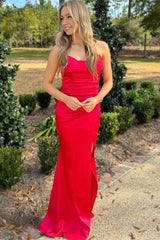 Satin Pleated Black Prom Formal Dress V-Neck Sleeveless with Slit