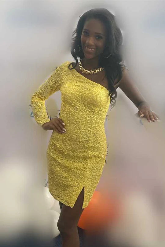 Vestido de baile de lantejoulas preto 2024, minivestido curto de um ombro com mangas