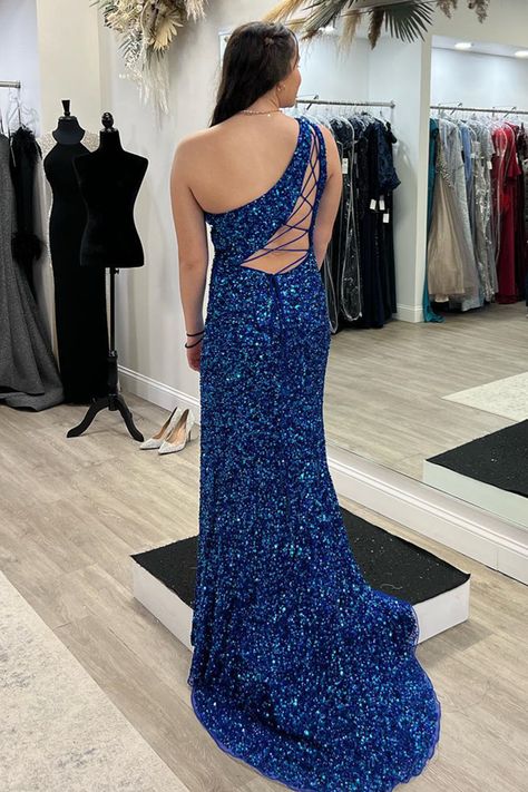 Sequin Prom Dresses 2025 Long One Shouder Evening Dress Royal Blue MyChicDress