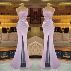 Sequins Formal Dresses Light Purple Mermaid Prom Dress Long Slit Strapless MyChicDress