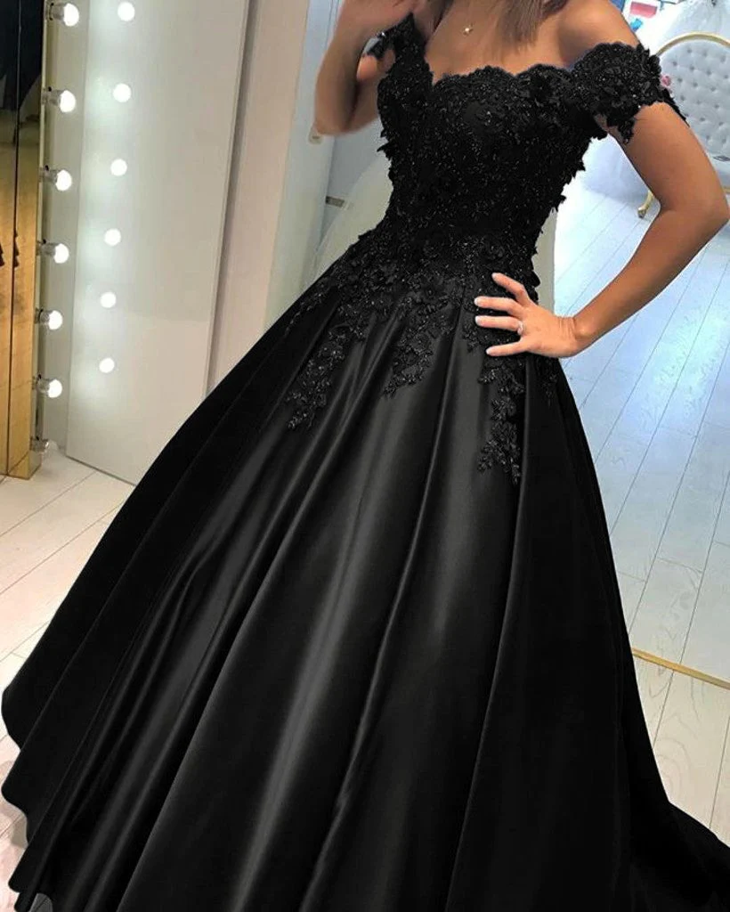 Sexy Black Lace Prom Dresses Off the Shoulder Evening Dress MyChicDress