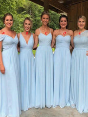 Sexy Floor length cheap Light Blue bridesmaid dresses chiffon long - MyChicDress