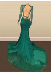 Sexy Long Sleeves Emerald Green Prom Dresses On Sale Open Back Side Slit MyChicDress