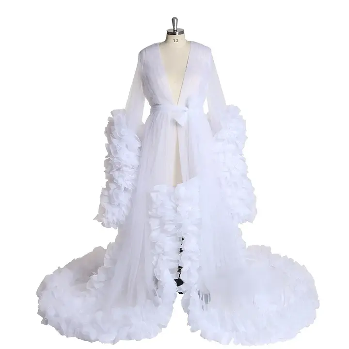 Puffy rosa tule maternidade sessão de fotos mulheres noite robe sleepwear vestido