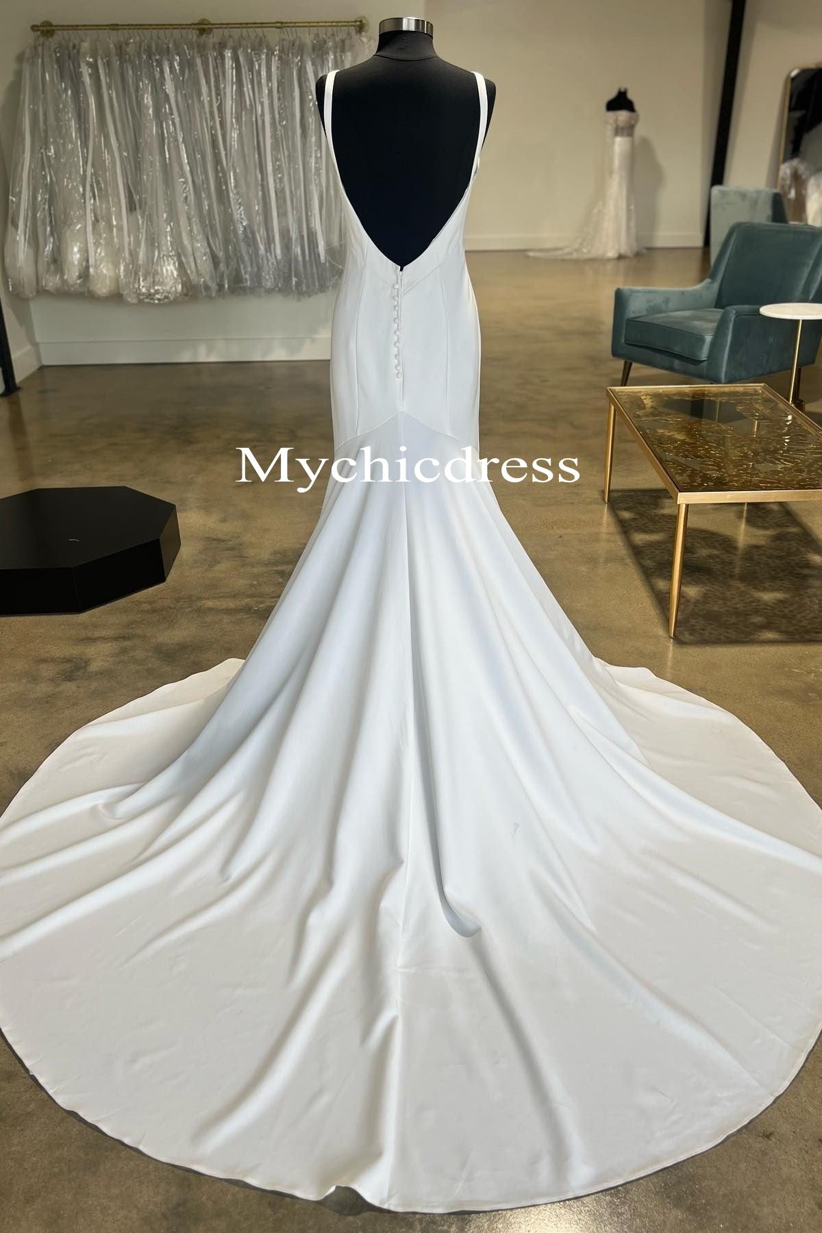 Sexy Mermaid Backless Cheap Satin Beach Wedding Dresses Minimalist - MyChicDress