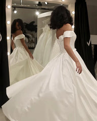 Sexy Off The Shoulder Satin Wedding Dresses With Train MyChicDress