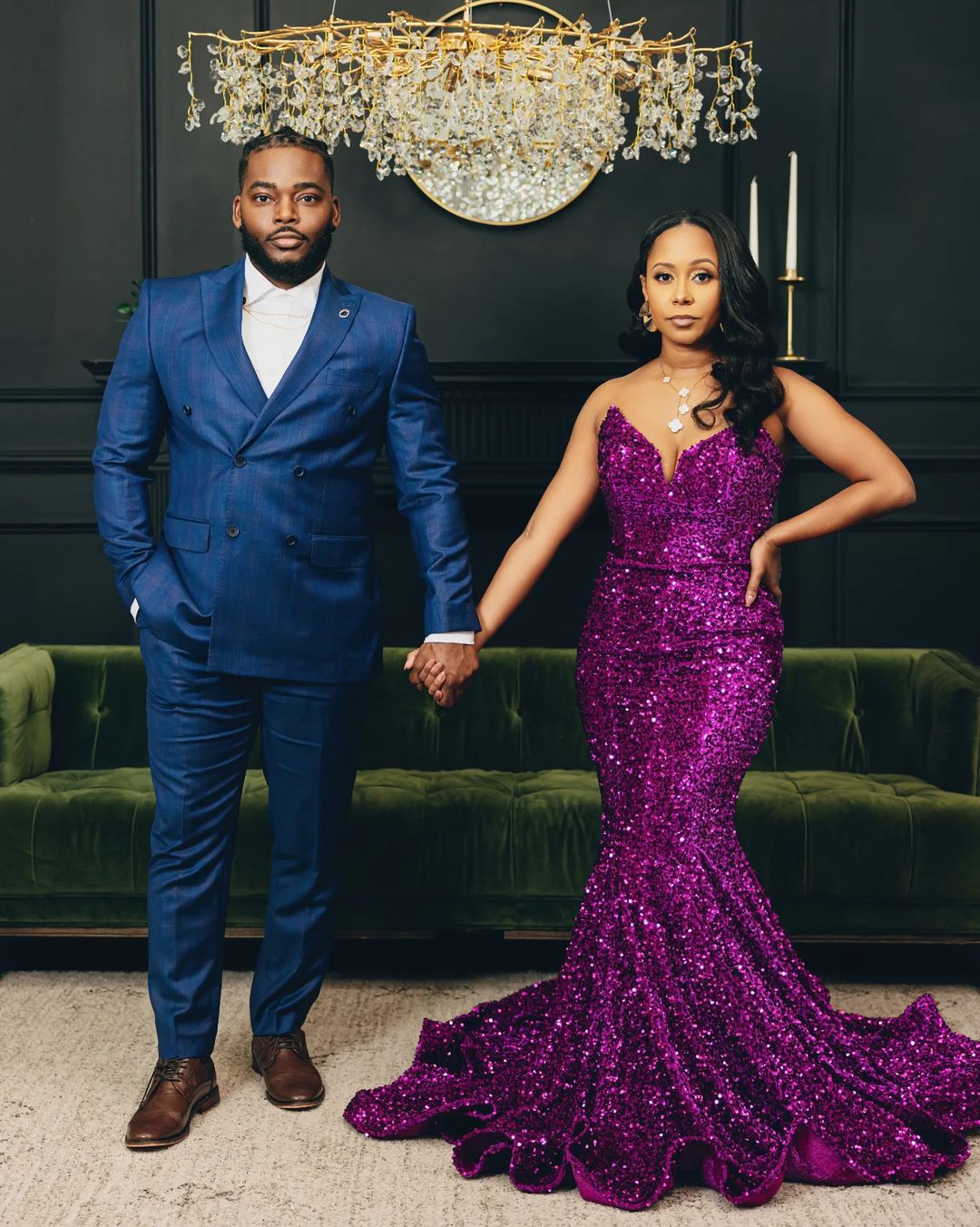 Sexy Purple Sequin Prom Dresses Strapless Mermaid Long Formal Dress