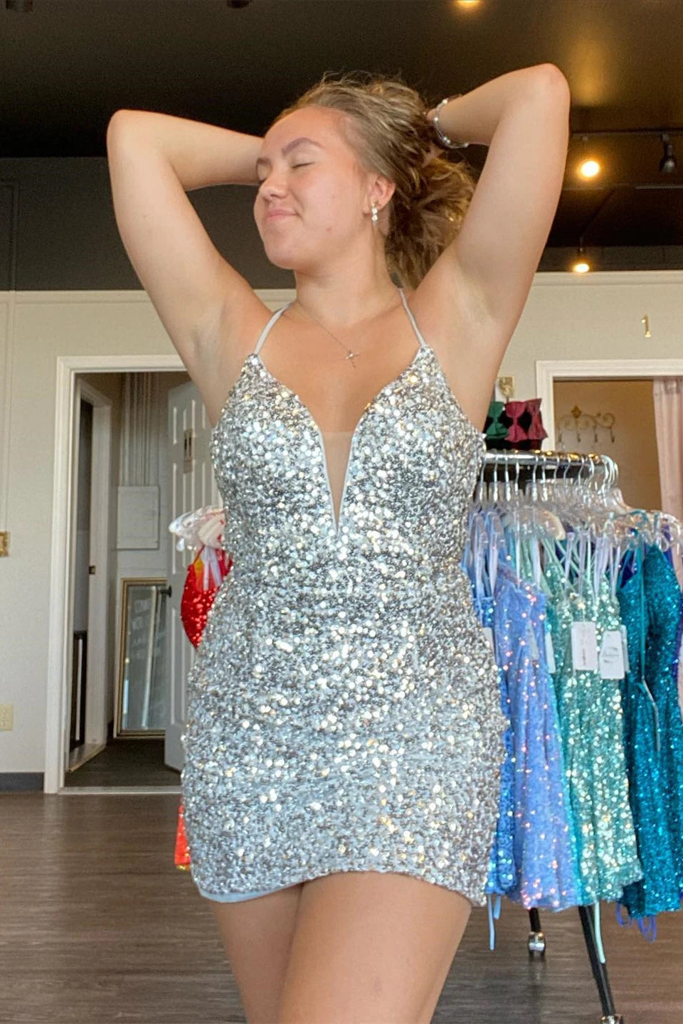 Sexy rosa curto hoco vestidos apertados sereia vestido de coquetel de lantejoulas