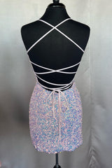 Sexy rosa curto hoco vestidos apertados sereia vestido de coquetel de lantejoulas