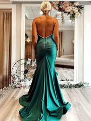 Sexy Emerald Green Halter Formal Dress Satin Prom Dress UK Beaded