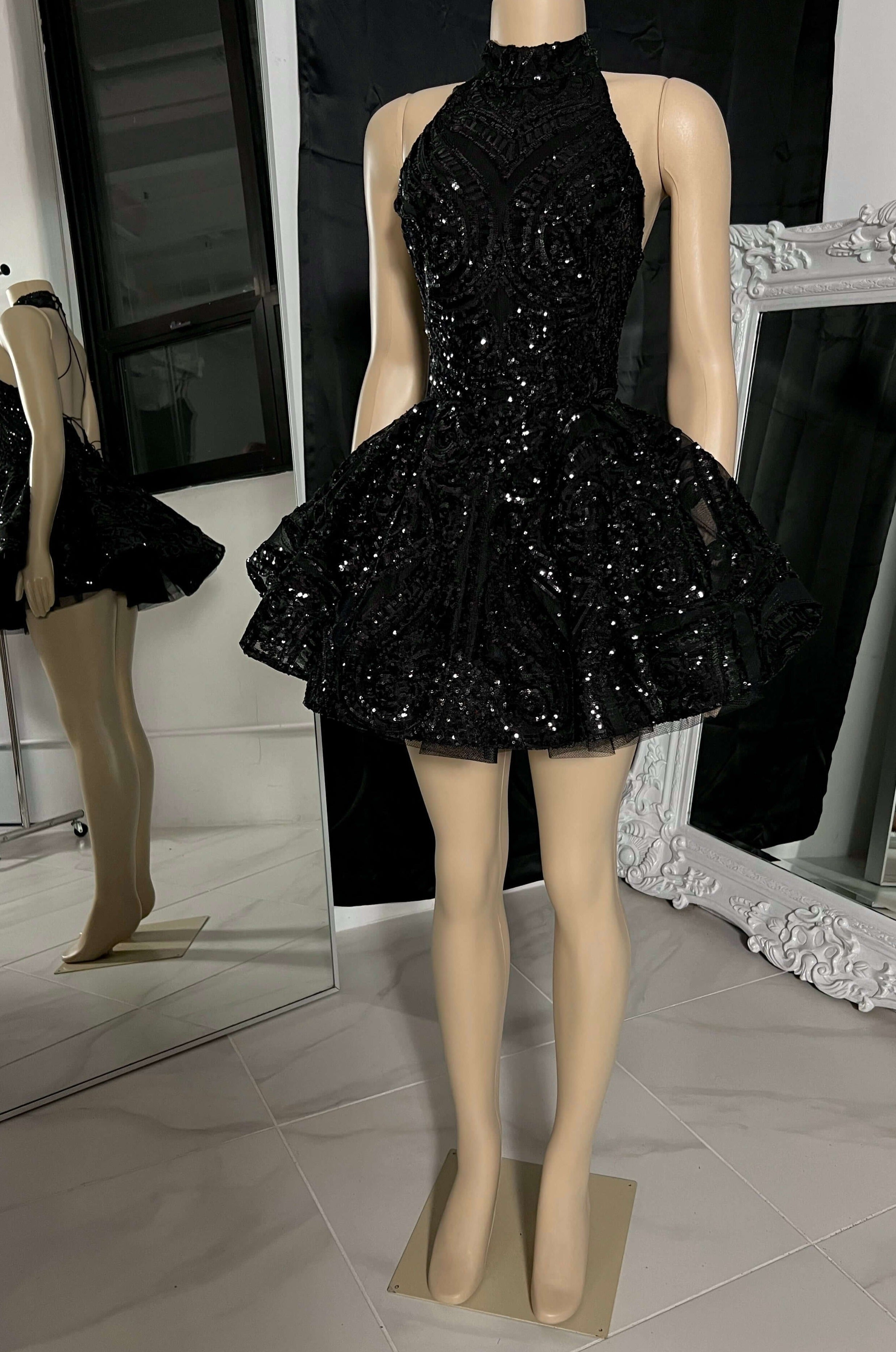 Sexy High-Neck Black Tiered Short Homecoming Dress Sleeveless - MyChicDress