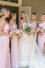 Sexy One Shoulder Fitted Bridesmaid Dress Pink Cutout