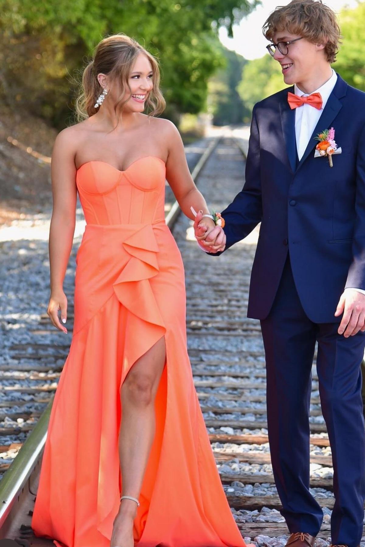 Sexy Orange Wedding Guest Dress Satin Mermaid Formal Wears - MyChicDress