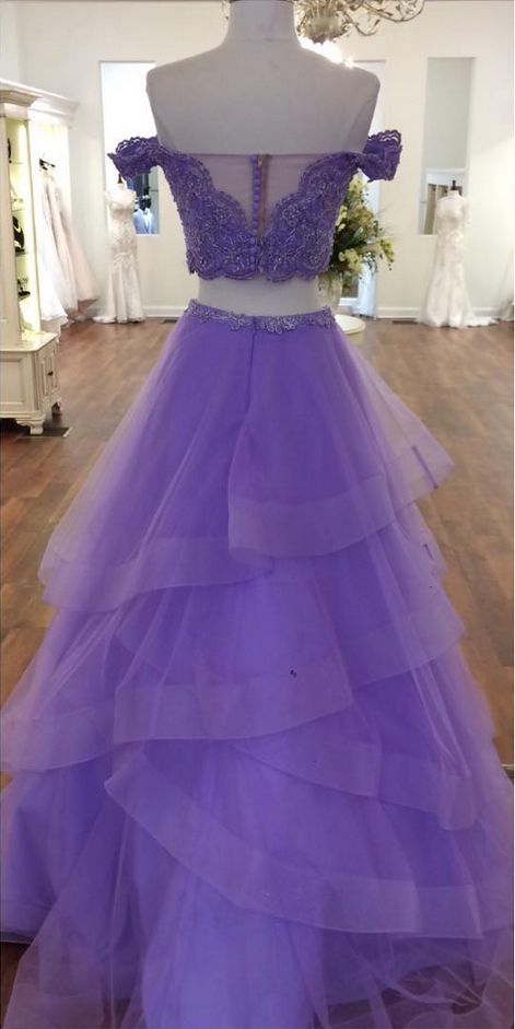 Sexy Violet Purple Prom Dresses two Piece A Line Off the shoulder - MyChicDress
