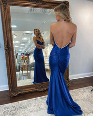Sexy Emerald Green Halter Formal Dress Satin Prom Dress UK Beaded - MyChicDress