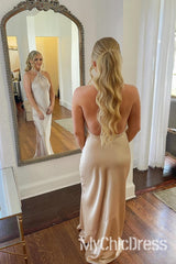 Sheath Halter Champagne Wedding Party Dress Long