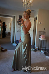 Sheath Long Strapless Olive Green Satin Formal Bridesmaid Dress