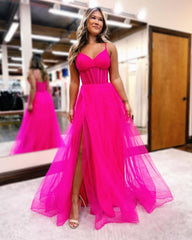 Sheath Tulle Royal BLue 2024 Prom Dresses V Neck