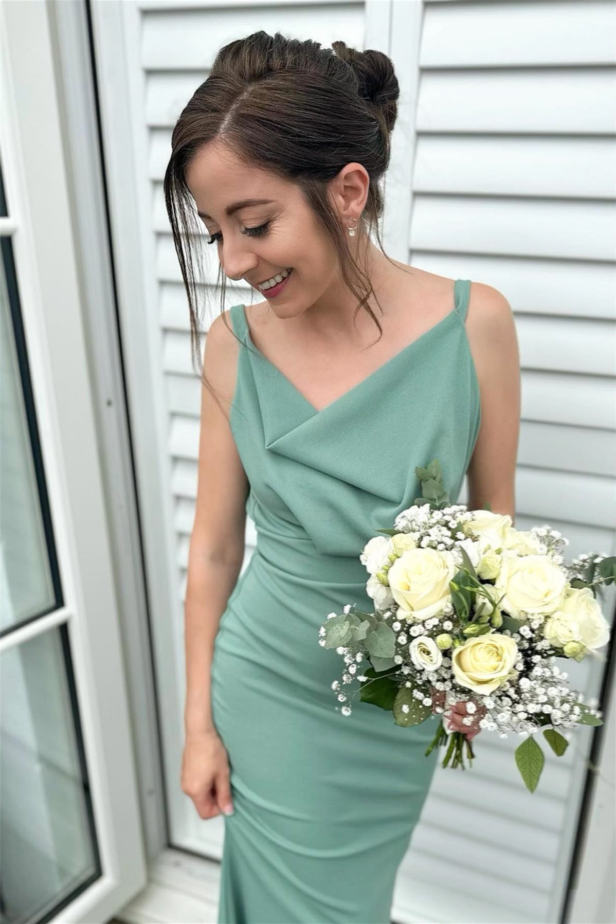 Sheath Green Cheap Wedding Guest dress mermaid Bridesmaid Dress