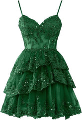 Vestido de baile curto rosa quente com alças apliques em camadas vestido de baile em camadas